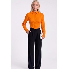 Asfaha Fashion Kadın Gömlek Yaka Düğmeli Crop Gömlek