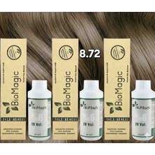 Biomagic 8.72 Açık Küllü Kumral Organik Içerikli Amonyaksız Kalıcı Saç Boyası 3boya 3oksidan