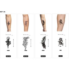 Airbrush Tattoo Yapıştırma Dövme 4 Adet Birden 1 Hafta Kalıcı Geçici Dövme Haftalık Set 15