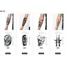Airbrush Tattoo Yapıştırma Dövme 4 Adet Birden 1 Hafta Kalıcı Geçici Dövme Haftalık Set 34