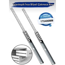 Fimax FMX406 Teleskopik Ince Bilyeli Dolap Çekmece Rayı Sürgüsü Metal En 17 mm Uzunluk 40,6 cm (1 Takım)