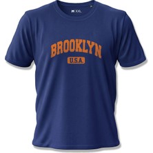 North Whiskers Brooklyn U.S.A. Turuncu Baskılı %100 Pamuklu Lacivert Tişört