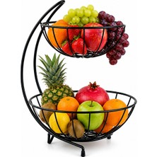 Aşkana 2 Katlı Metal Meyve Sepeti Siyah – Geniş Hacimli Meyvelik Sebzelik Sunum Standı – Tezgah Üstü Masa Organizeri 28X32X42 cm
