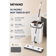 Miyano Su Hazneli Mop Temizlik Seti Temiz ve Kirli Suyu Ayıran Akıllı Sistem 360 Derece Döner Başlıklı Mikro Fiber Tablet Mop Paslanmaz Çelik Sap