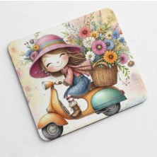 Toyaso Küçük Kız Vespa ve Çicekli Temalı Mouse Pad