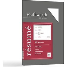 SHC4200 SOUTHWORTH%100 Pamuk Özgeçmiş Kağıdı, 8.5" x 11", 25 Lb/90 Gsm, Dokuma Kaplama, Beyaz, 10