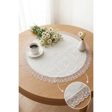 Rona Home Lüks Jakarlı Yuvarlak Runner Güpür Dantelli Masa Örtüsü 60 cm