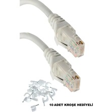 Usin 10 Metre Cat6 Lan Internet Data Modem Kablosu (Cat 6 Ethernet Modem RJ45 Uçlu Jacklı Network Adsl) 10 Adet Kroşe Hediyeli