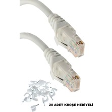 Usin 15 Metre Cat6 Lan Internet Data Modem Kablosu (Cat 6 Ethernet Modem RJ45 Uçlu Jacklı Network Adsl) 20 Adet Kroşe Hediyeli