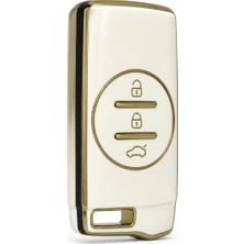 Lüx Chery Tiggo 7 Pro 3 Buton Smart Nano Anahtar Kılıfı Beyaz Gold Altın Renk 1.ci Kalite