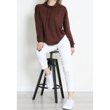f.kereci Kapüşonlu Yan Yırtmaç Detaylı 2 Iplik Şardonlu Oversize Sweat Tunik Kahverengi