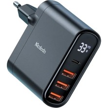 Mcdodo CH-2250 33W 1xtype-C 3xusb Girişli Dijital Göstergeli Şarj Adaptörü - Siyah