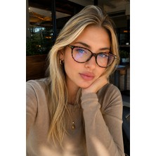 Blue Frida Leopar Cat Eye Çerçeve Popüler Şeffaf Ekran Gözlüğü