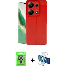 Marsilyan™- Redmi Note 13 Pro 4g Kılıf Doruk Klasik Özel Seri - Siyah 3D Antistatik Cam Ekran Koruyucu + Raze Metal Kamera Lens - Gs