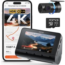 70MAI A800SE Araç Kamerası Araç Ön Arka 4K Hdr 2160P+1080P, 128 GB Sd Kartlı, Çift Araç Kamerası 3" Ips, F1.55 Açıklıklı Gece Görüşü, 210S Tampon Acil Durum Ön Kayıt, Park Izleme, Maksimum 512 GB