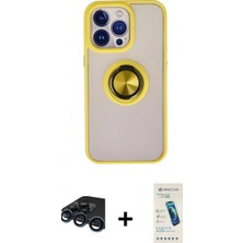 Marsilyan™- iPhone 15 Pro Kılıf Yörünge Çizgi - Şeffaf Pasifik Cam Ekran Koruyucu + Raze Metal Kamera Lens - Lt