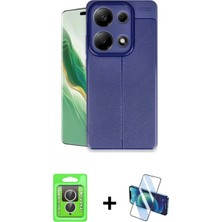 Marsilyan™- Redmi Note 13 Pro 4g Kılıf Doruk Klasik Özel Seri - Siyah 3D Antistatik Cam Ekran Koruyucu + Raze Metal Kamera Lens - Gs