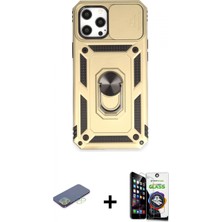 Marsilyan™- iPhone 12 Pro Max Kılıf Ahenk Klasik - Şeffaf Temperli Cam Ekran Koruyucu + Renkli Kamera Lens Koruma Cam - Yl