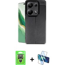 Marsilyan™- Redmi Note 13 Pro 4g Kılıf Doruk Klasik Özel Seri - Siyah 3D Antistatik Cam Ekran Koruyucu + Raze Metal Kamera Lens - Gs