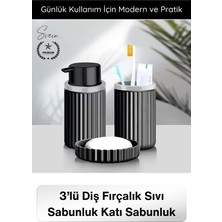 Svein #sabunluk Plastik Banyo Seti 3’lü Diş Fırçalık Sıvı Sabunluk Katı Sabunluk Modern Düzenleyici Şık Dayanıklı Pompalı Banyo Aksesuarı Mutfak Kullanımına Uygun Dekoratif Organizer Set