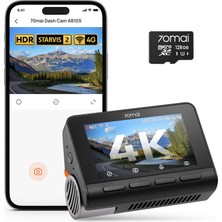 Starvıs 2 Hdr Gece Görüşüne Sahip 70MAI 4K A810S Araç Ön KAMERASI,128 GB Kartlı Araba Kamerası, 7/24 Park Izleme, Aı Sensörü, Adas, Uygulama Kontrolü, Ses Kontrolü, 146° Geniş Açı, Isteğe Bağlı 4g Lte