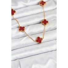 Vice Avm 316L Çelik Gold Renk Zincir Bordo Yonca Kadın Kolye - TJ-BKO10565 TG-1395 345950