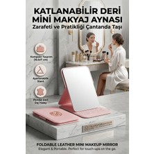 Transformacion Katlanabilir Stantlı Makyaj Aynası | Pembe Deri Çanta Boyu Mini Ayna 723190