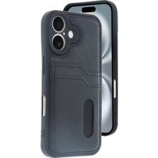 Nacario Newface Iphone 16 Kılıf Sara Kartvizitli Deri Kılıf - Siyah