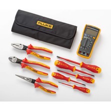 Fluke 117 Elektrikçi Multimetresi + El Aletleriyle Başlangıç ​​seti (5 Yalıtımlı Tornavida ve 3 Yalıtımlı Pense ve Bebek Bezi Çantası) IB117KEUR