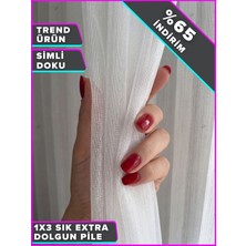 Demor Home   Modern Simli Bambu Tül Perde 1’e 3 Sık Pile Kullanıma Hazır Ütü Istemez