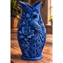 Other Peacock Floral Dekoratif Vazo - Tavus Kuşu Desenli Modern Ev Aksesuarı-Peacock Floral Vase Deep Blue Elegant Home Decor