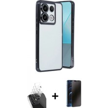 Marsilyan™- Redmi Note 13 Pro 5g Kılıf Vadi Minimal - Siyah 3D Antistatik Hayalet Cam Ekran Koruyucu + Kamera Lens Koruma Cam - Sf