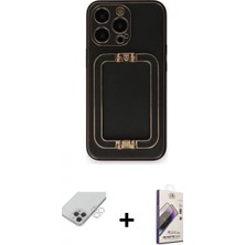 Marsilyan™- iPhone 14 Pro Max Kılıf Kozmos Minimal Prime - Siyah Bilvis 3D Mat Cam Ekran Koruyucu + Band Metal Kamera Lens - Gs