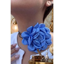 Zurafa Shop Kadın Mavi Gül Figürlü Ipli Kolye - Gotik Choker
