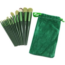 13PCS Yeşil Kadife Torbalı Makyaj Fırça Set