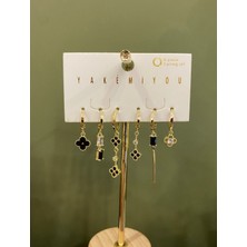 Yakemiyou Siyah Yonca Altılı Küpe