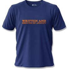 North Whiskers Written and Directed by Anxiety Yazılı Baskılı Lacivert Unisex %100 Pamuk T-shirt