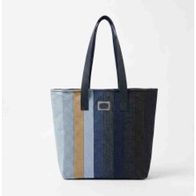 Mavicenza Kadın Denim Patchwork Omuz Çantası Özel Tasarım Çok Renkli Kot Tote Çanta
