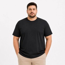Tarz Yeri Erkek Battal Big Size Basic Tişört Bisiklet Yaka Rahat Kalıp T-Shirt - Siyah