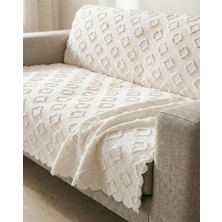 Kumaşçıtr Lüks Jakarlı Şönil Koltuk Örtüsü - Kaymaz Taban Premium Çekyat Örtüsü - 175X215 cm Ekru