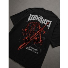 Oversize Unisex Siyah Tişört – Wotom Kılıç Baskı, %100 Pamuk Streetwear Tasarım
