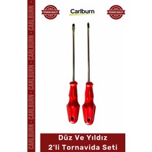 Carlburn Özel Üretim Dayanıklı Kaliteli Çelik Profesyonel El Aleti 5X100 Düz Yıldız 2'li Tornavida Seti