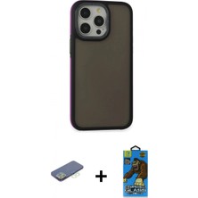 Pileli Store Pilelistore™ iPhone 13 Pro Max Kılıf Eksen Işık - Siyah 18D Cam Ekran Koruyucu + Renkli Kamera Lens Koruma Cam - Yl