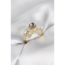 Vice Avm Gold Renk Pirinç Zirkon Taşlı Incili Kadın Yüzük - TJ-BYK4036 TG-1395 347327