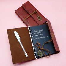 Vice Avm Kahverengi Siyah Yapraklı Deri Defter ve Beyaz Jel Kalem Set TG-1395 347445