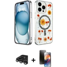 Pileli Store Pilelistore™ iPhone 15 Pro Kılıf Kozmos Doku - Siyah 3D Antistatik Mat Seramik Nano Ekran Koruyucu + Raze Metal Kamera Lens - Tmgı