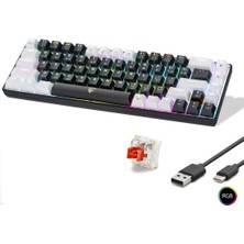 Vice Avm Gaming Mekanik Klavye Tri Mod Rgb Red Switch - Siyah Beyaz MF1703B TG-1395 348033