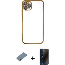 Marsilyan™- iPhone 11 Pro Max Kılıf Vadi Minimal - Siyah 3D Antistatik Hayalet Cam Ekran Koruyucu + Shine Kamera Lens Koruma Cam - Gs