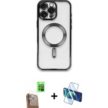 Marsilyan™- iPhone 16 Pro Kılıf Nova Işık Özel Seri - Siyah 3D Antistatik Cam Ekran Koruyucu + Raze Metal Kamera Lens - Cltm