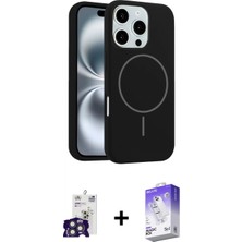 Pileli Store Pilelistore™ iPhone 16 Pro Max Kılıf Yankı Form Serisi - Siyah Bilvis 5in1 3D Magic Cam Ekran Koruyucu + Bilvis Titan Kamera Lens - Tmgı